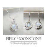 Fiery Moonstone Droplet Pendant and Earrings Set