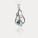 Handmade Teardrop Blue Topaz and Pearl Pendant Necklace