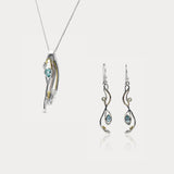 Blue Topaz and Pearl Flowing Pendant and Earrings Set