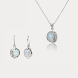 Fiery Moonstone Droplet Pendant and Earrings Set