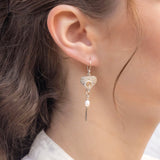 Handmade Heart and Pearl Drop Earrings with 18kt Gold Details