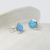 Handmade Blue Opal Stud Earrings