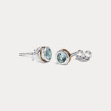 Handmade Sterling Silver Blue Topaz Stud Earrings with 14kt Gold