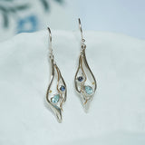 Handmade Blue Topaz and Iolite Statement Drop Earrings with 14kt Gold