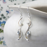 Blue Topaz and Pearl Flowing Pendant and Earrings Set