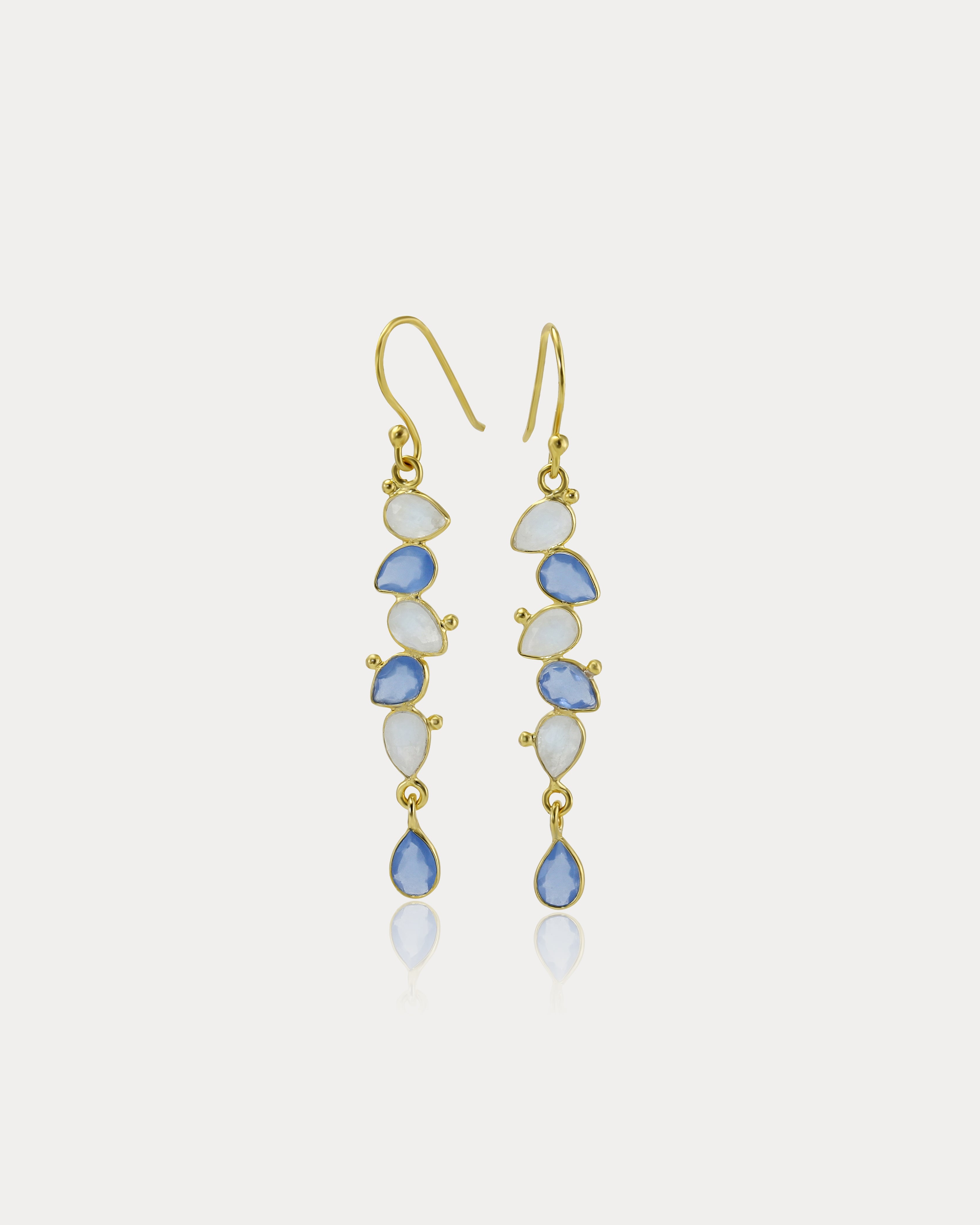 Rainbow Moonstone and Blue Chalcedony Gold Drop Earrings – Isla Silver