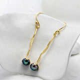 Molten Black Pearl Gold Drop Earrings