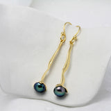 Molten Black Pearl Gold Drop Earrings