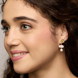 Pearl and Flower Gold Dangle Earrings