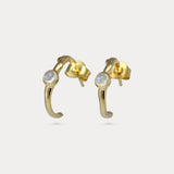 Rainbow Moonstone Gold Huggie Hoop Earrings
