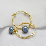Peacock Pearl Molten Gold Hoop Earrings