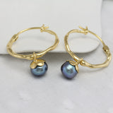 Peacock Pearl Molten Gold Hoop Earrings