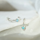 Blue Opal Silver Huggie Hoop Earrings
