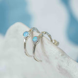 Blue Opal Silver Huggie Hoop Earrings