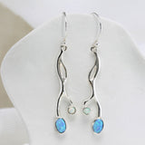 Flowing White and Blue Opal Drop Earrings