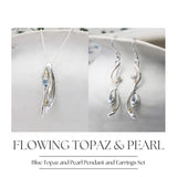 Blue Topaz and Pearl Flowing Pendant and Earrings Set