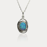 Handmade Spiral Silver Pendant with Blue Fire Opal
