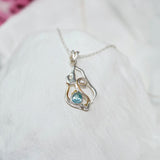 Handmade Teardrop Blue Topaz and Pearl Pendant Necklace