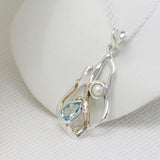 Handmade Teardrop Blue Topaz and Pearl Pendant Necklace