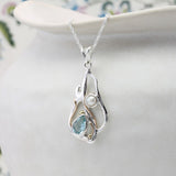 Handmade Teardrop Blue Topaz and Pearl Pendant Necklace