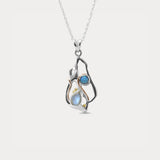 Handmade Teardrop Rainbow Moonstone Pendant with Blue Opal and 14kt Gold Details