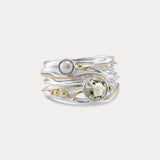 Pearl & Green Amethyst Ring in Sterling Silver with Gold Details