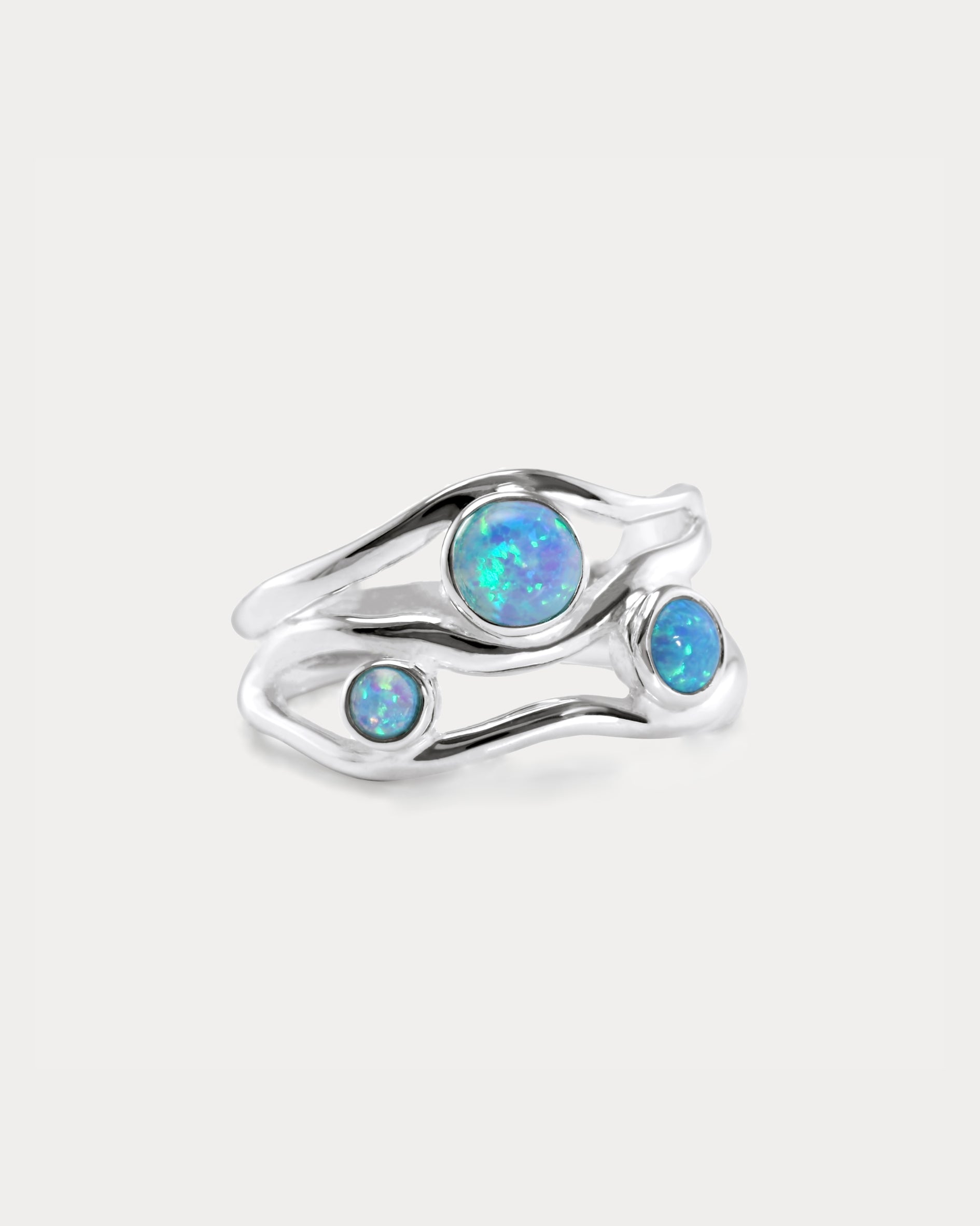 Three Blue Fire Opal Gemstone Ring – Isla Silver
