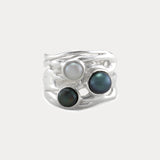 Sterling Silver Ring with a Trio of Glorious Pearl Gemstones