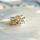 Blue Topaz, Amethyst & Iolite Ring in Sterling Silver with Gold Details