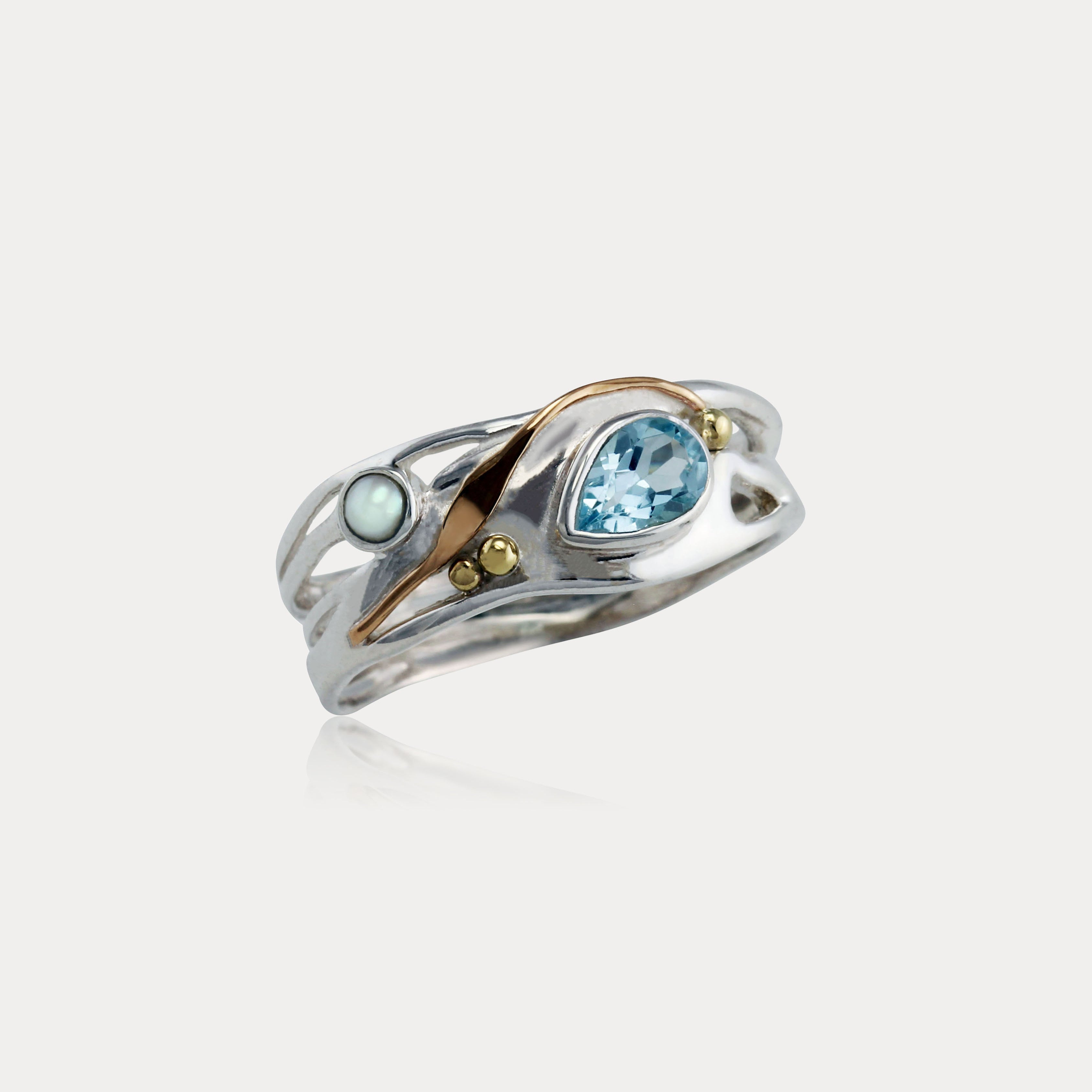Teardrop Blue Topaz and Opal Ring