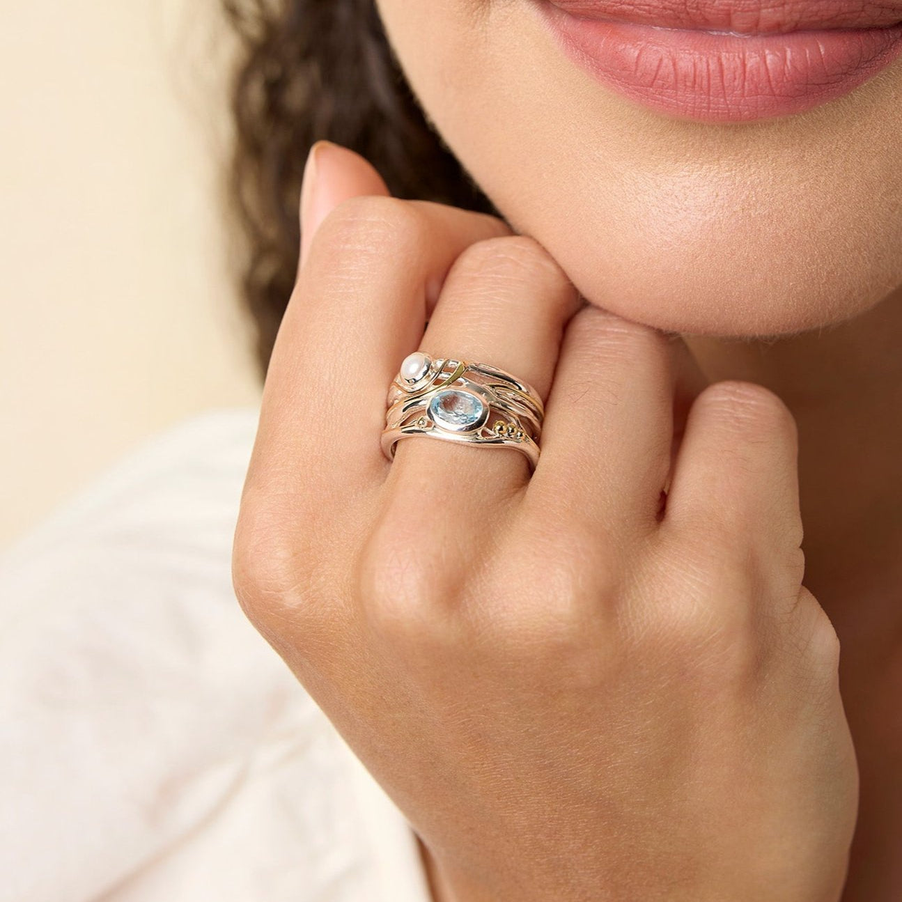 Blue Topaz and Pearl Ring