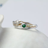 Sterling Silver Pearl and Emerald Ring