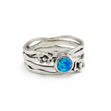 Multi-Banded Blue Opal and Flower Ring