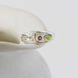 Peridot and Tourmaline Silver Meadow Ring