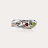 Peridot and Tourmaline Silver Meadow Ring