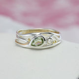 Teardrop Green Amethyst and Pearl Silver Ring