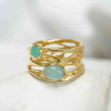 Aqua Chalcedony and Chrysoprase Gold Vermeil Statement Ring