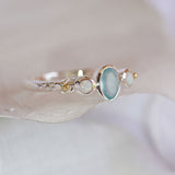 Aqua Chalcedony and White Opal Ring
