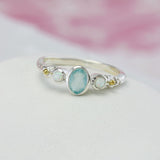 Aqua Chalcedony and White Opal Ring