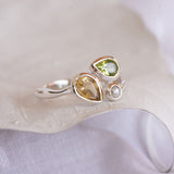 Peridot, Pearl and Citrine Silver Ring