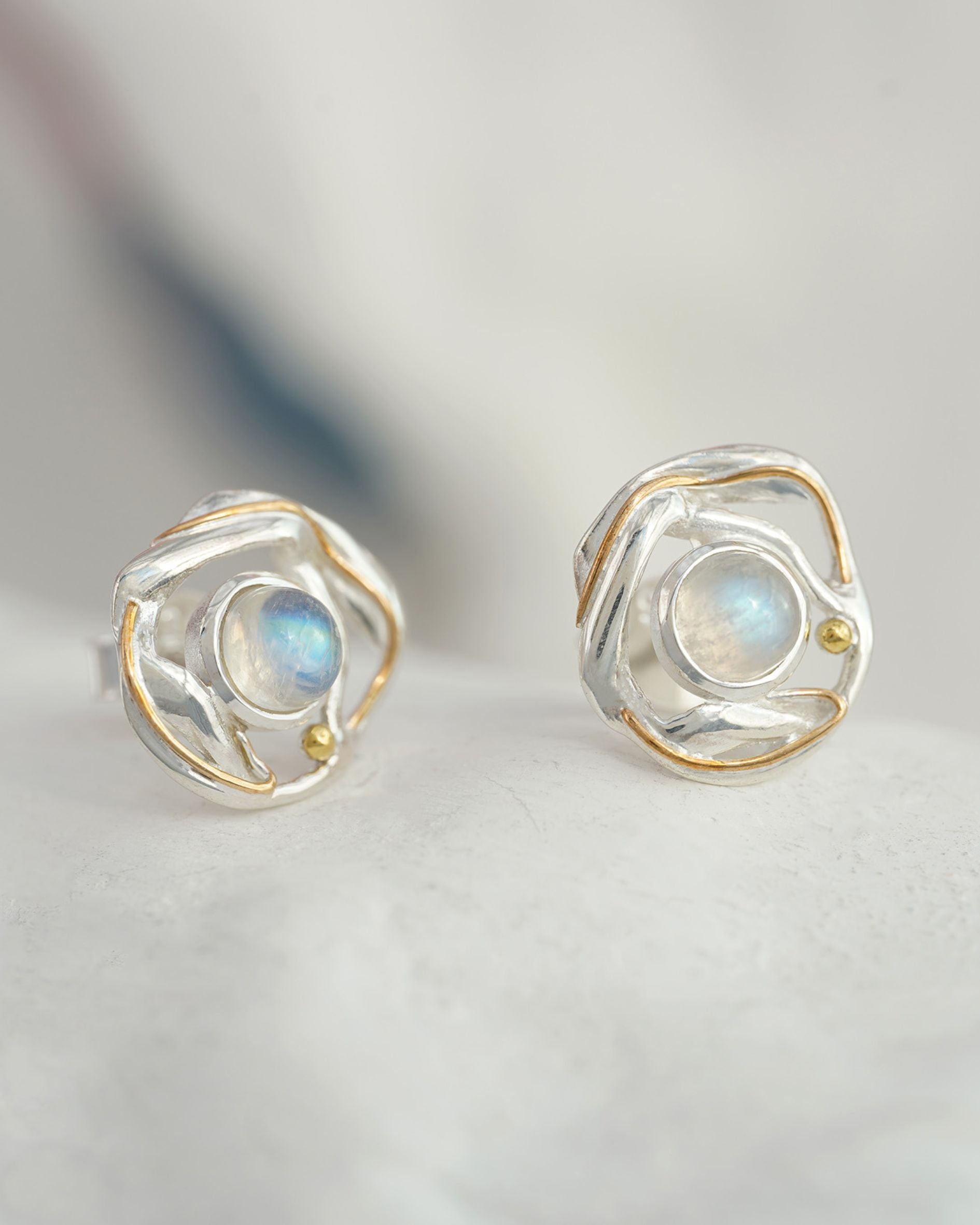 dainty sterling silver moonstone stud earrings