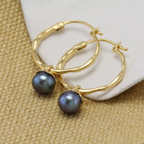 Peacock Pearl Molten Gold Hoop Earrings