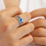 Multi-Banded Blue Opal and Flower Ring