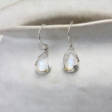 Handmade Rainbow Moonstone Droplet Earrings with Gold Details