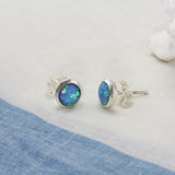 Handmade Blue Opal Stud Earrings