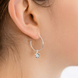Sterling Silver Hoop Earrings with Flower Charm