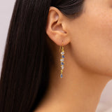 Teardrops Rainbow Moonstone and Blue Chalcedony Gold Drop Earrings