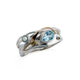 Freshwater Pearl and Teardrop Blue Topaz Ring