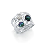 Sterling Silver Ring with a Trio of Glorious Pearl Gemstones