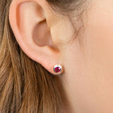 Handmade Sterling Silver Ruby Stud Earrings with 14kt Gold Details